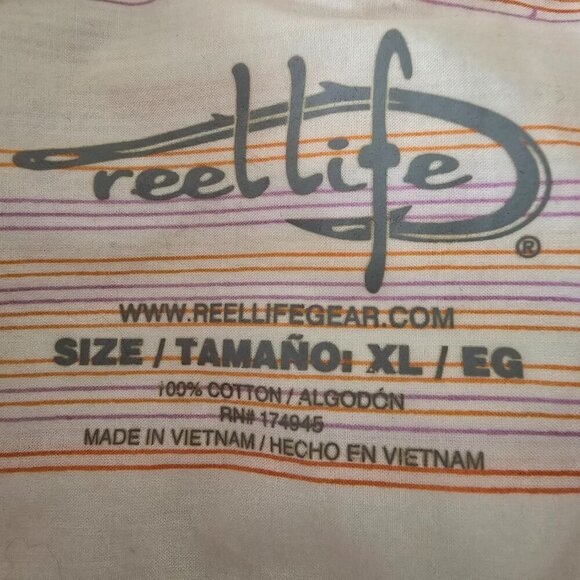 REEL LIFE SHORT SLEEVE MENS BUTTON DOWN SHIRT WHITE WITH ORANGE STRIPES SIZE XL - Picture 5 of 7